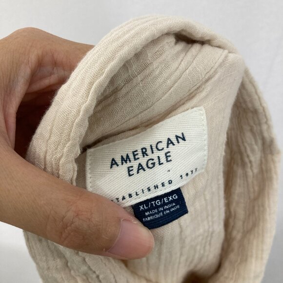 American Eagle size XL Cream Tan Gauzy Cotton Relaxed Button Down Lagenlook - Picture 2 of 9